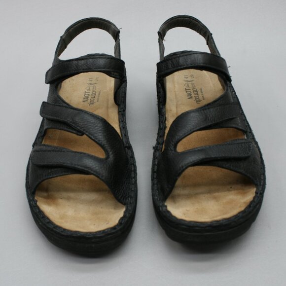 NAOT 41 Ladies 10 Hook Loop 3-Strap Black Slingback Open-toe Shoes Flats Sandals - Picture 5 of 12